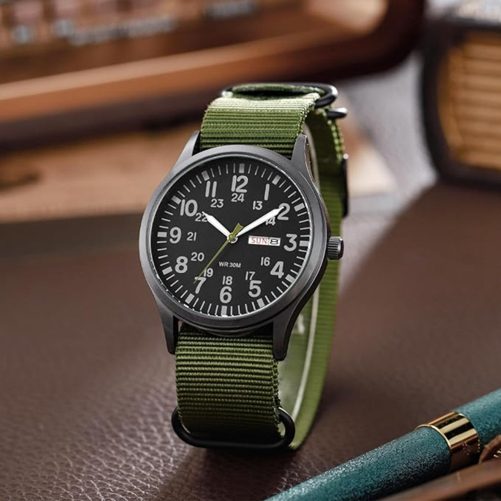 Reloj de pulsera para hombre estilo militar impermeable con correa de nylon para exteriores