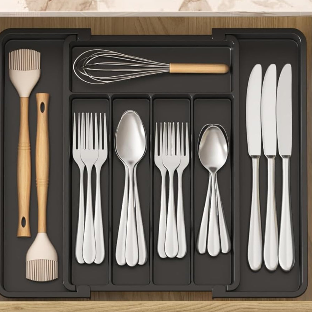 Cajón organizador ajustable para cubiertos, soporte para cubiertos de cocina
