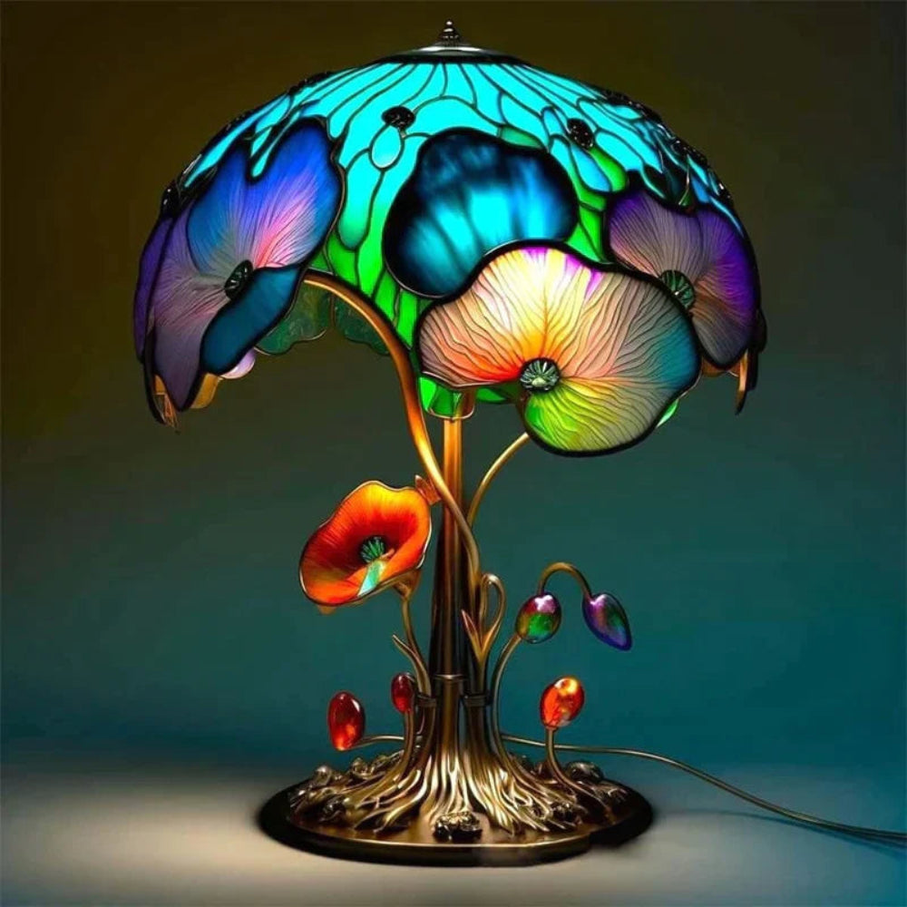 Bunte Glaslampe Tischlampe Lotus Kunst Beleuchtung 13