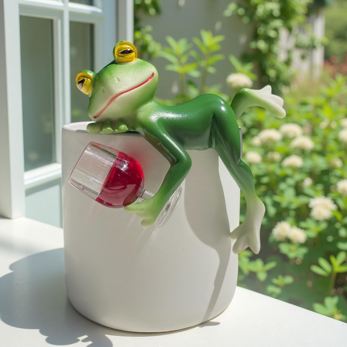 Dekorative Figur Gartenfrosch Weinglas Gartendekoration 5