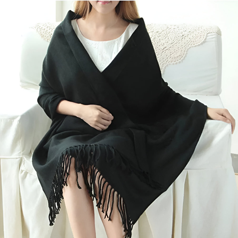 Cachecol Feminino Cachecol aos Quadrados Cachecol Grande Franjas Estilo Outono Inverno