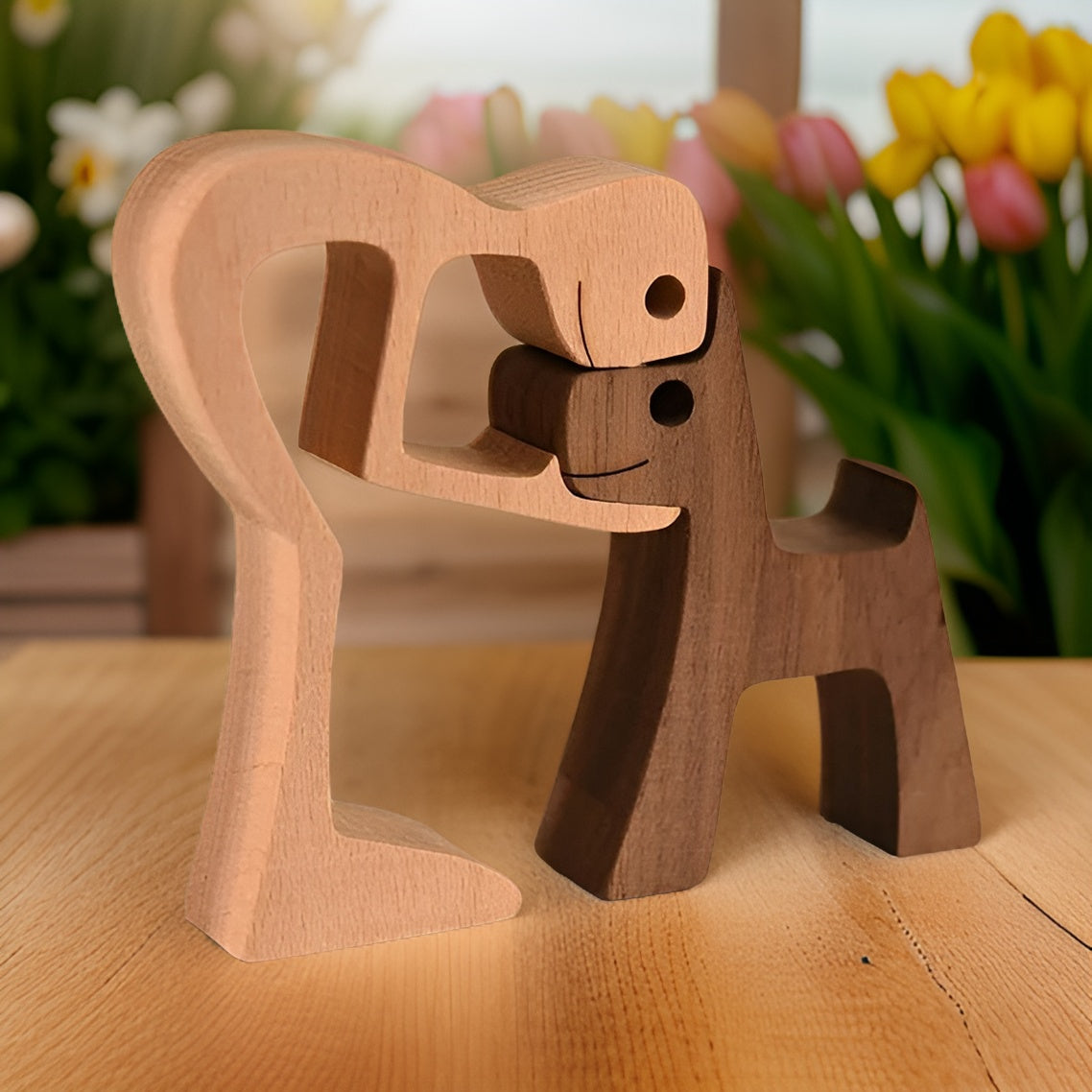 Heartfelt Bond | Handmade Wooden Sculpture of Dog and Human
