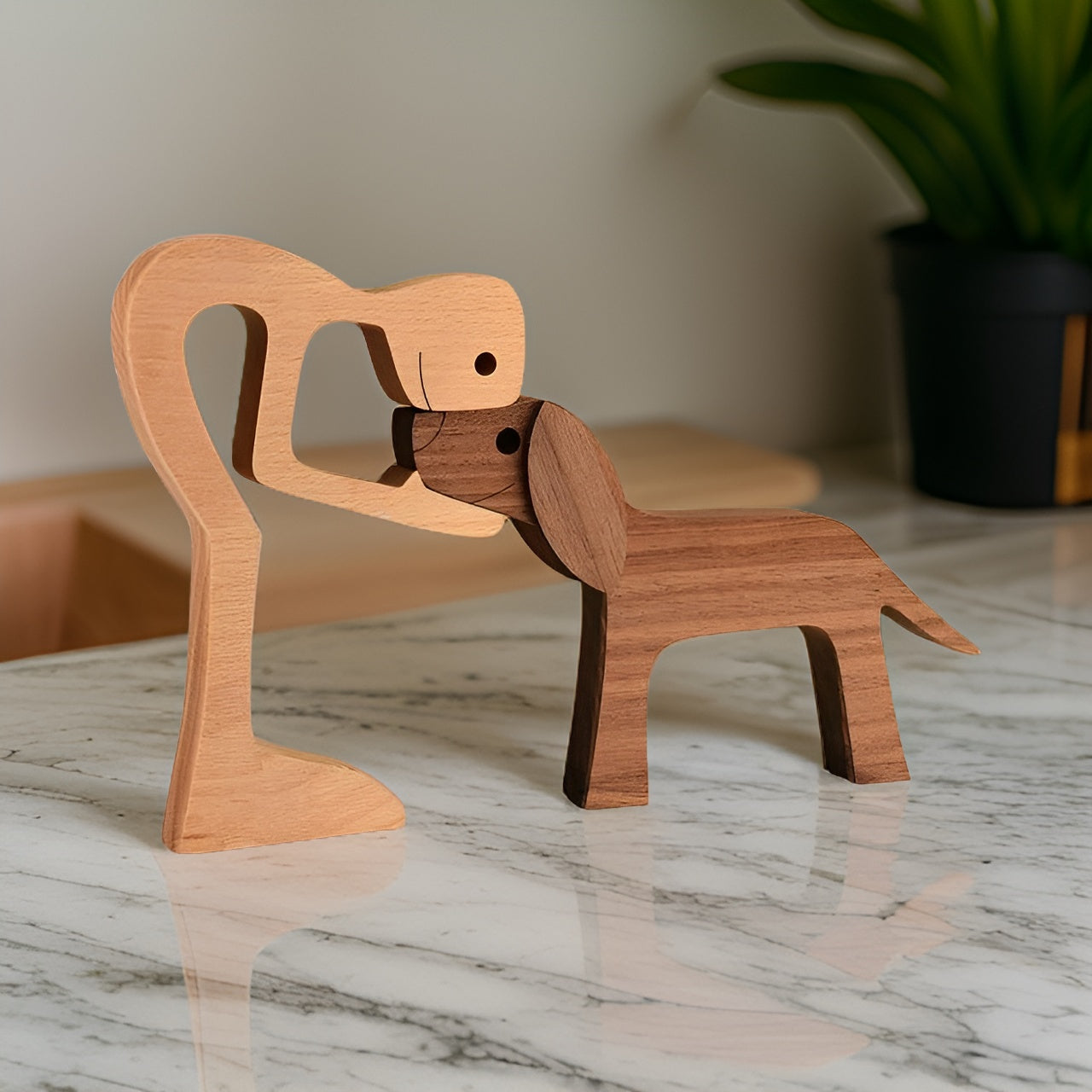 Heartfelt Bond | Handmade Wooden Sculpture of Dog and Human